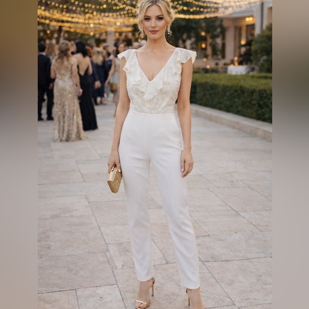 Keepsake the Label "Radar" Ivory Ruffle Jumpsuit